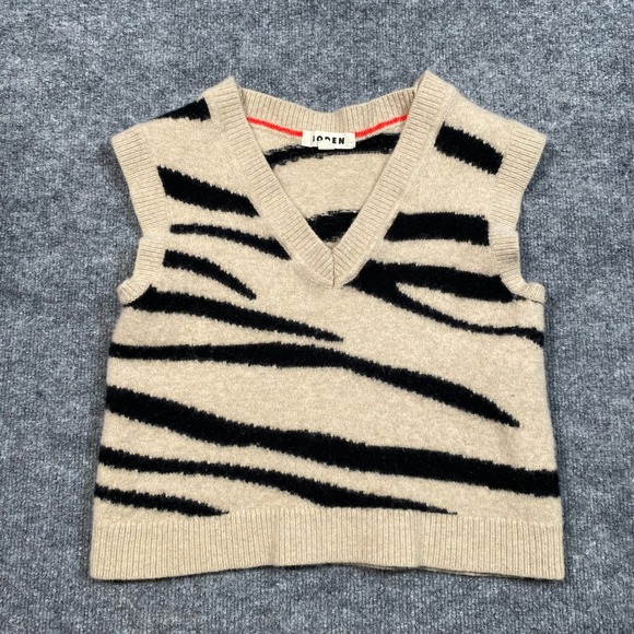 Boden Sweaters - Boden Womens Zebra Print 100% Wool V-Neck Sweater Vest Beige Black Small K0886